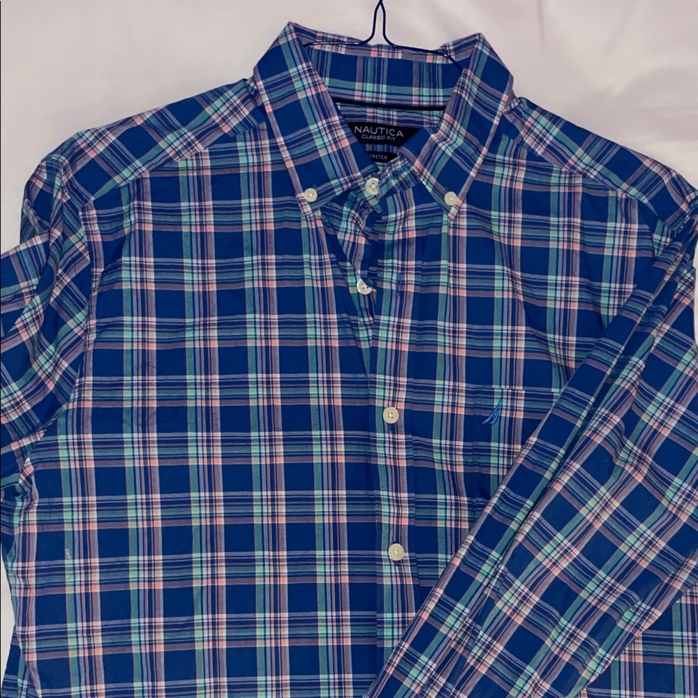 Nautica Men's Stretch Plaid Shirt - Blue and Green
